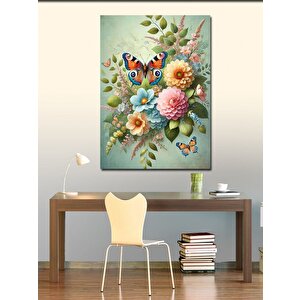 Kanvas Tablo Çiçek Ve Kelebek Deseni 70x100 cm