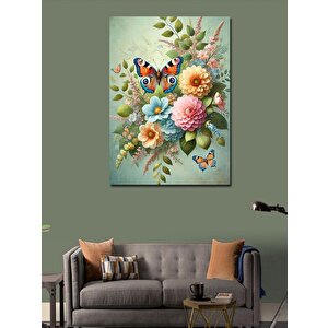 Kanvas Tablo Çiçek Ve Kelebek Deseni 70x100 cm
