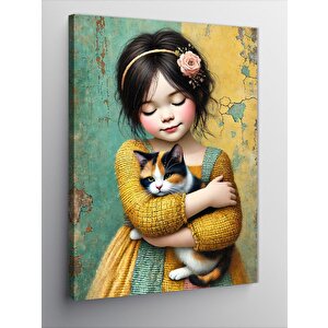 Kanvas Tablo Kedili Küçük Kız 100x140 cm