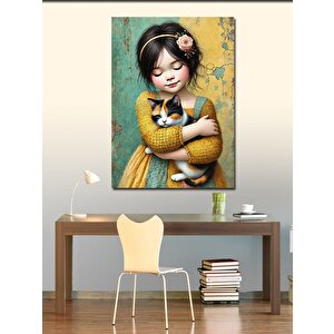 Kanvas Tablo Kedili Küçük Kız 100x140 cm
