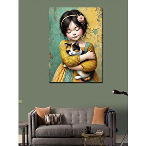 Kanvas Tablo Kedili Küçük Kız 100x140 cm