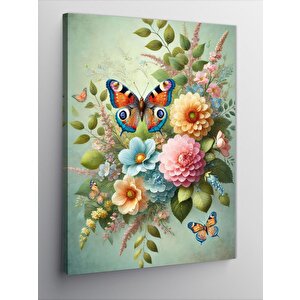 Kanvas Tablo Çiçek Ve Kelebek Deseni 50x70 cm
