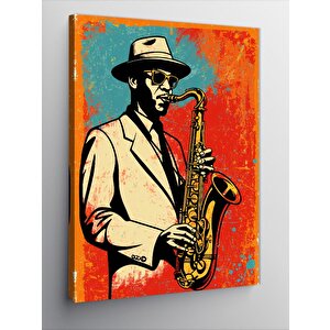 Kanvas Tablo Saksafon Çalan Caz Müzisyeni 100x140 cm
