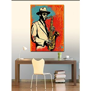 Kanvas Tablo Saksafon Çalan Caz Müzisyeni 70x100 cm