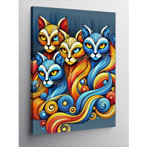 Kanvas Tablo Canlı Renkli Kediler 100x140 cm