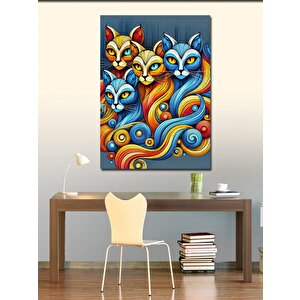 Kanvas Tablo Canlı Renkli Kediler 100x140 cm
