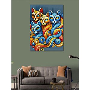 Kanvas Tablo Canlı Renkli Kediler 100x140 cm