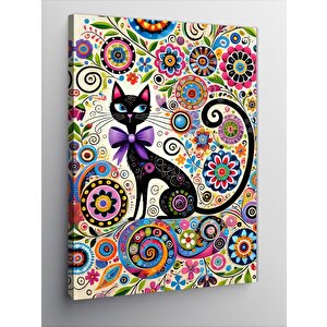 Kanvas Tablo Renkli Kedi Ve Soyut Sanat 70x100 cm