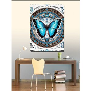 Kanvas Tablo Mavi Kelebek Ve Desenli Çerçeve 70x100 cm