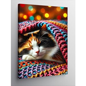Kanvas Tablo Battaniyede Uyumakta Olan Kedi 70x100 cm