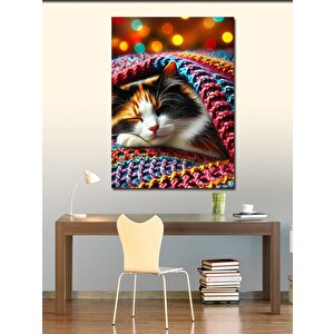Kanvas Tablo Battaniyede Uyumakta Olan Kedi 70x100 cm