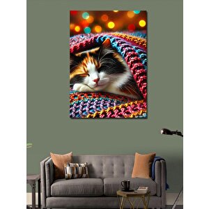 Kanvas Tablo Battaniyede Uyumakta Olan Kedi 70x100 cm