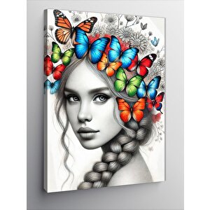 Kanvas Tablo Kelebeklerle Bezenmiş Kadın Yüzü 50x70 cm