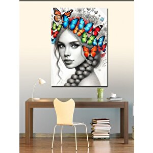 Kanvas Tablo Kelebeklerle Bezenmiş Kadın Yüzü 50x70 cm
