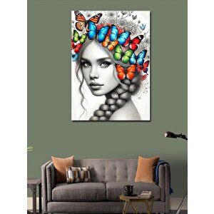Kanvas Tablo Kelebeklerle Bezenmiş Kadın Yüzü 50x70 cm