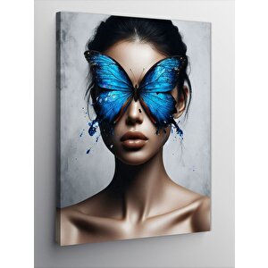 Kanvas Tablo Mavi Kelebekli Kadın 100x140 cm