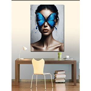 Kanvas Tablo Mavi Kelebekli Kadın 100x140 cm