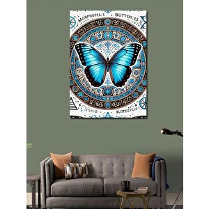 Kanvas Tablo Mavi Kelebek Ve Desenli Çerçeve 100x140 cm