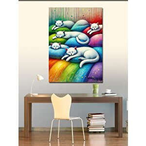 Kanvas Tablo Renkli Uykudaki Kediler 70x100 cm