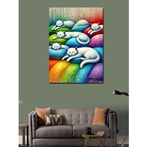Kanvas Tablo Renkli Uykudaki Kediler 70x100 cm