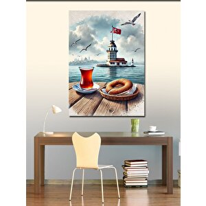 Kanvas Tablo Kız Kulesi Ve Çay Bardağı 70x100 cm
