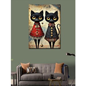 Kanvas Tablo Gotik Kediler Çifti 70x100 cm