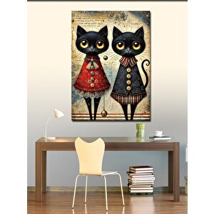 Kanvas Tablo Gotik Kediler Çifti 100x140 cm