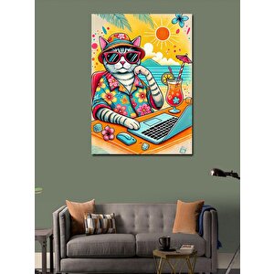 Kanvas Tablo Güneş Gözlüklü Tropik Kedi 70x100 cm