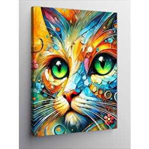 Kanvas Tablo Renkli Kedi Ve Parlak Gözler 50x70 cm
