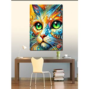 Kanvas Tablo Renkli Kedi Ve Parlak Gözler 50x70 cm