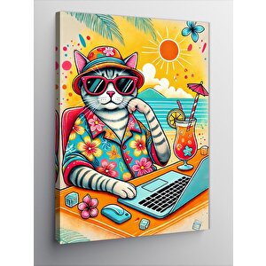Kanvas Tablo Güneş Gözlüklü Tropik Kedi 50x70 cm