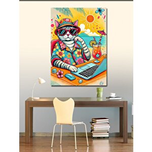 Kanvas Tablo Güneş Gözlüklü Tropik Kedi 50x70 cm
