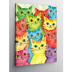 Kanvas Tablo Renkli Sevimli Kediler 100x140 cm