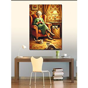 Kanvas Tablo Yaşlı Kadın Ve Kedileri 100x140 cm