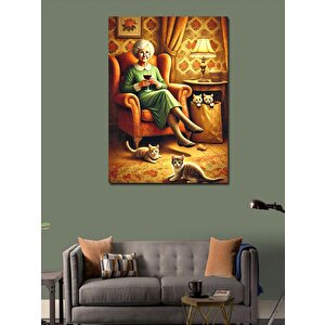 Kanvas Tablo Yaşlı Kadın Ve Kedileri 100x140 cm
