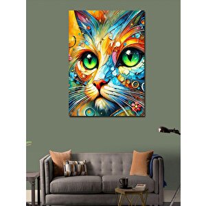 Kanvas Tablo Renkli Kedi Ve Parlak Gözler 70x100 cm
