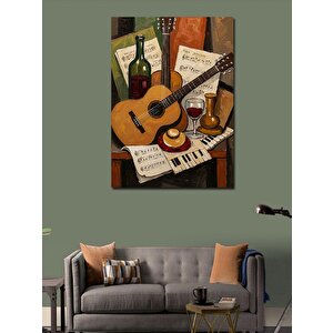 Kanvas Tablo Müzik, Şarap Ve Gitar 100x140 cm