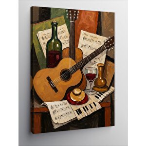 Kanvas Tablo Müzik, Şarap Ve Gitar 50x70 cm