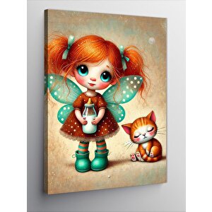 Kanvas Tablo Oyuncak Kız Ve Kedi 70x100 cm