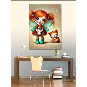 Kanvas Tablo Oyuncak Kız Ve Kedi 70x100 cm