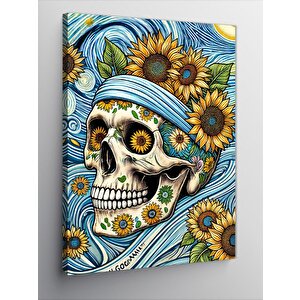 Kanvas Tablo Güneş Çiçekli Kafatası 50x70 cm