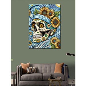 Kanvas Tablo Güneş Çiçekli Kafatası 50x70 cm