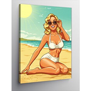 Kanvas Tablo Plajda Güneşlenen Kadın 50x70 cm