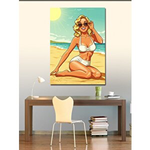 Kanvas Tablo Plajda Güneşlenen Kadın 50x70 cm