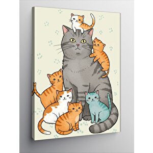 Kanvas Tablo Sevimli Kediler Ve Filler Figürü 70x100 cm