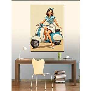 Kanvas Tablo Retro Scooter Ve Pin-up Kız 70x100 cm