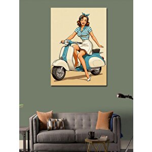 Kanvas Tablo Retro Scooter Ve Pin-up Kız 70x100 cm