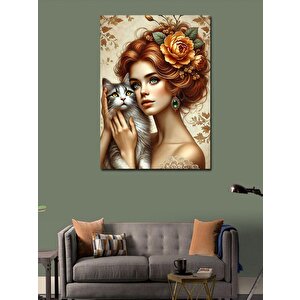 Kanvas Tablo Kadın Ve Sevimli Kedi 70x100 cm