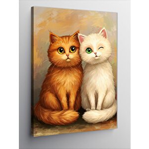 Kanvas Tablo Turuncu Ve Beyaz Kediler 100x140 cm