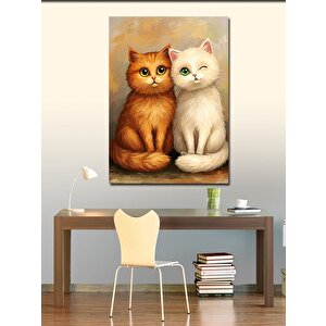 Kanvas Tablo Turuncu Ve Beyaz Kediler 100x140 cm